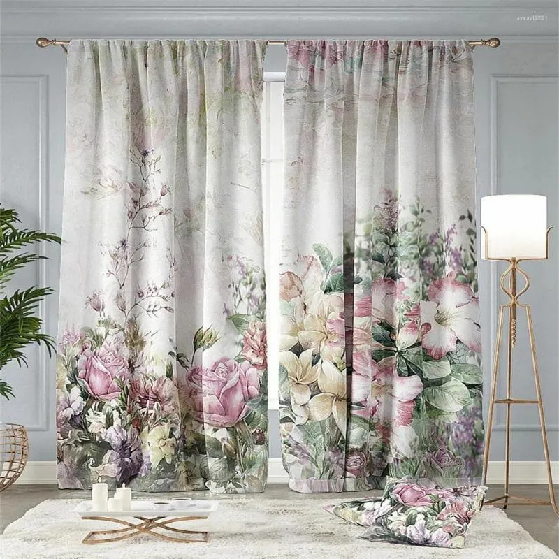 Vorhang Frühling Hochzeit Blumen Rose Rosa Eleganz Moderne 2 Stück dünne Fenster drapieren für Wohnzimmer Schlafzimmer Dekor