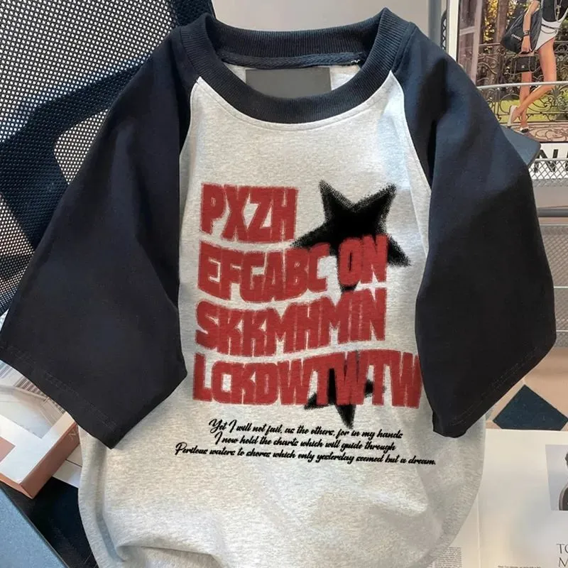 Męskie koszulki amerykańska osobowość raglan ramiona ponadgabarytowa moda moda harajuku streetwear kobiet litera drukują świeże krótkie rękawy 230620