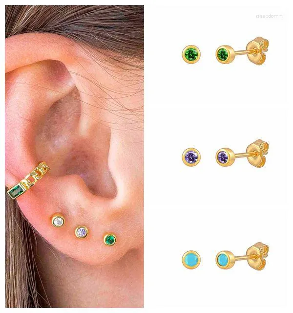 Hoepel Oorbellen 925 Sterling Zilveren Naald Leuke Mini Ronde Crystal Stud Voor Vrouwen Groen/Paars/Turquoise Persoonlijkheid sieraden