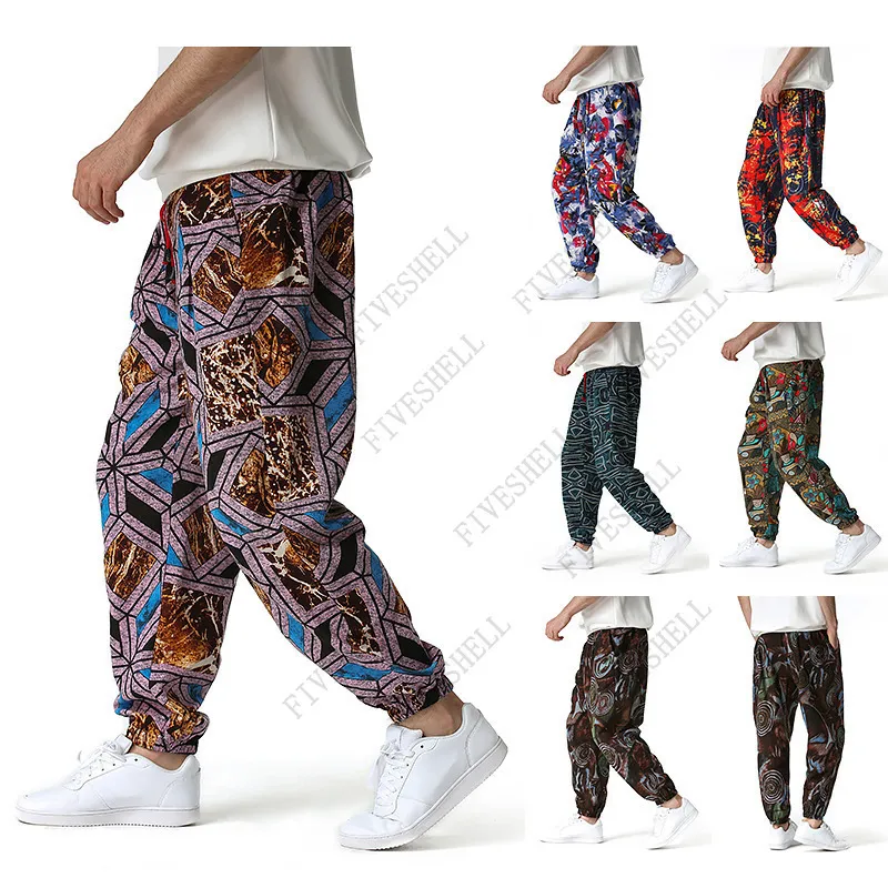 Pantalons pour hommes mode lin imprimé Baggy Harem hommes japonais Streetwear Joggers Harajuku décontracté Jogging pantalons de survêtement pantalons 230620