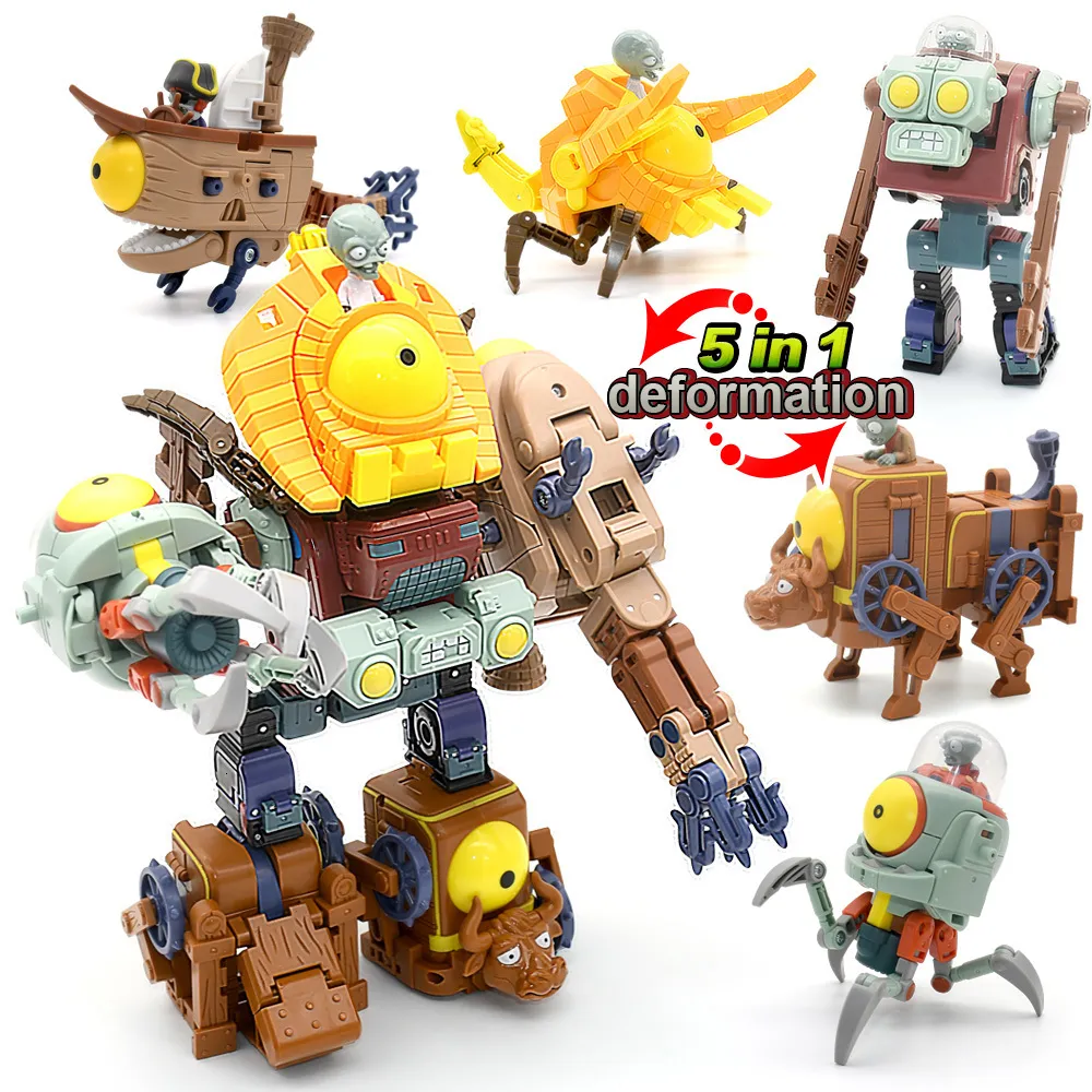 Transformation Toys Robots 5 na 1 Postan rośliny vs. zombie dla chłopców szef robot lalka Pvz Zombie Zabawki edukacyjne PVC Figura Model Kid Prezent 230621