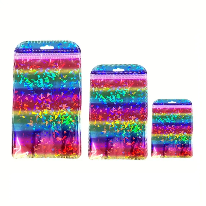 Nowe kolorowe lampy laserowe plastikowe torby Rainbow Holograficzne opakowanie ziplock do organizatora biżuterii