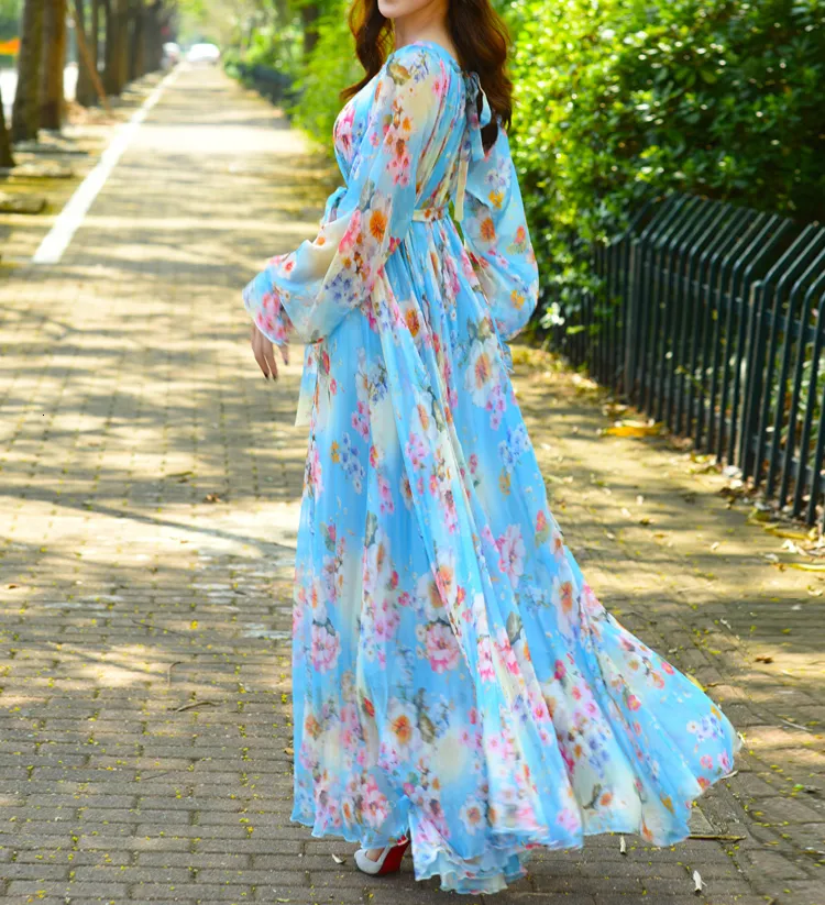 Ethnic Floral Printed Chiffon Maxi Dress Loose Casual Abaya Muslim Female  Summer from Dhgate Ethnic Clothing - price 73.07
