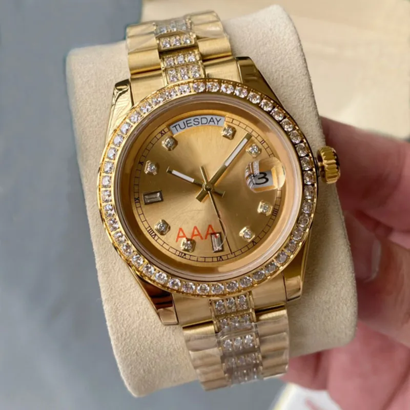 Relógio de diamante para homem, movimento mecânico automático, 41 mm, à prova d'água, safira, feminino, relógios de pulso com pulseira de aço cravejada de diamantes Montre de Luxe