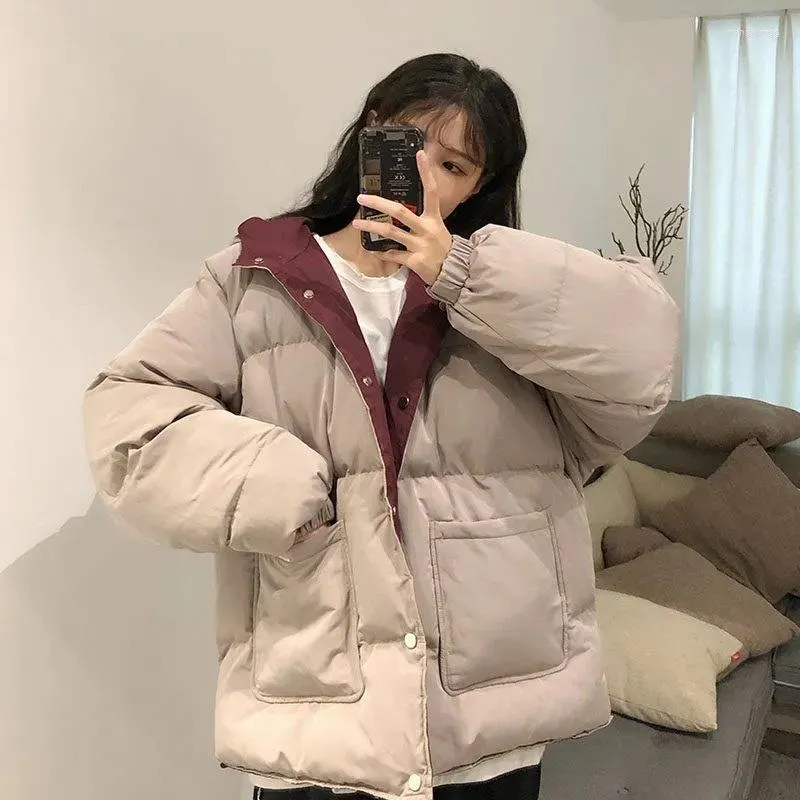 Trenchs pour femmes hiver double face porter manteau en coton lâche 2023 pain japonais étudiant petit simple boutonnage épais chaud veste fille