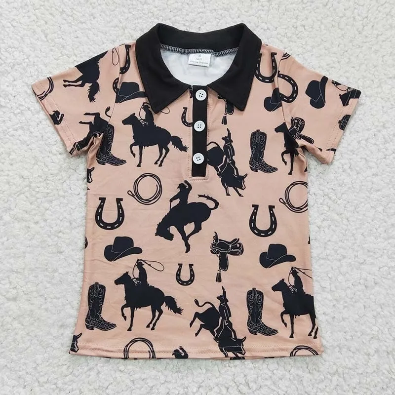 Polo's Groothandel Baby Jongen Zomer Western Paard Polo Shirt Strandkleding Kid Kleding Groothandel Korte Mouwen Top Kinderen Baby Kleding 230620