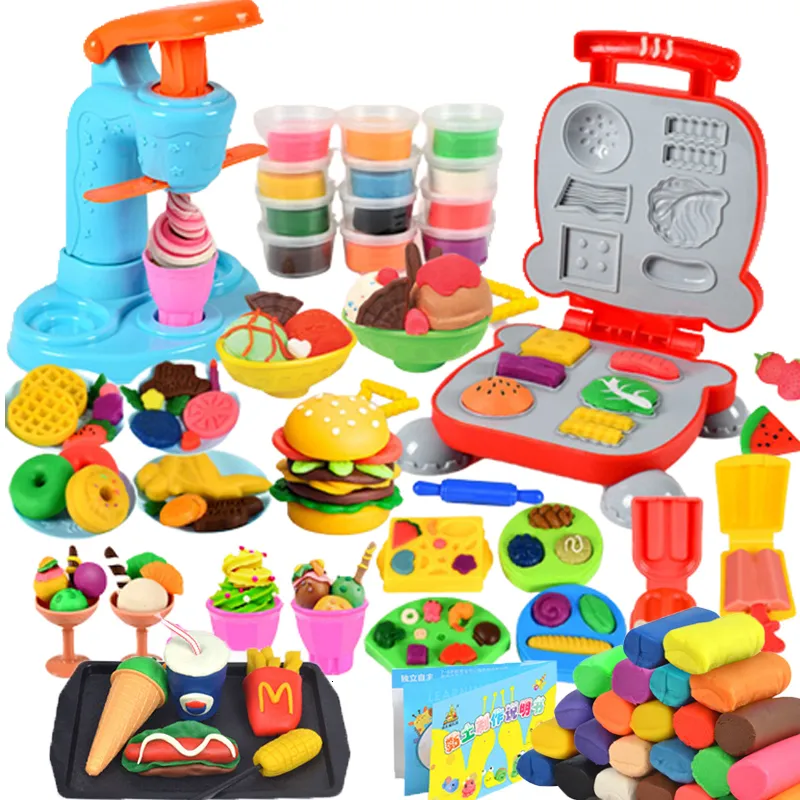 Küchen Spielen Lebensmittel Bunte Plastilin Herstellung Spielzeug Kreative DIY Handgemachte Form Werkzeug Eis Nudeln Maschine Kinder Spielen Haus Spielzeug Farbige ton Geschenk 230620