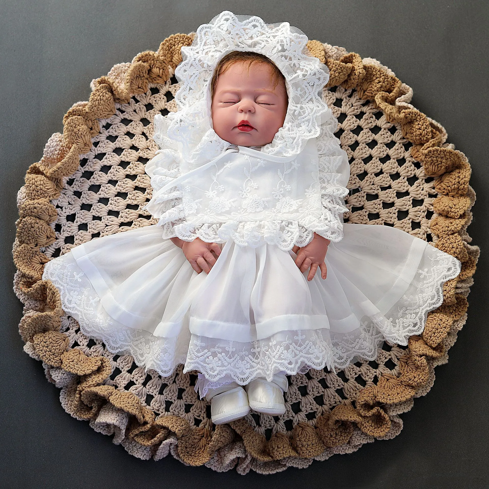 New Baby Girls Dress with Hat Toddler Maniche corte Battesimo Abito da battesimo Abito da comunione formale