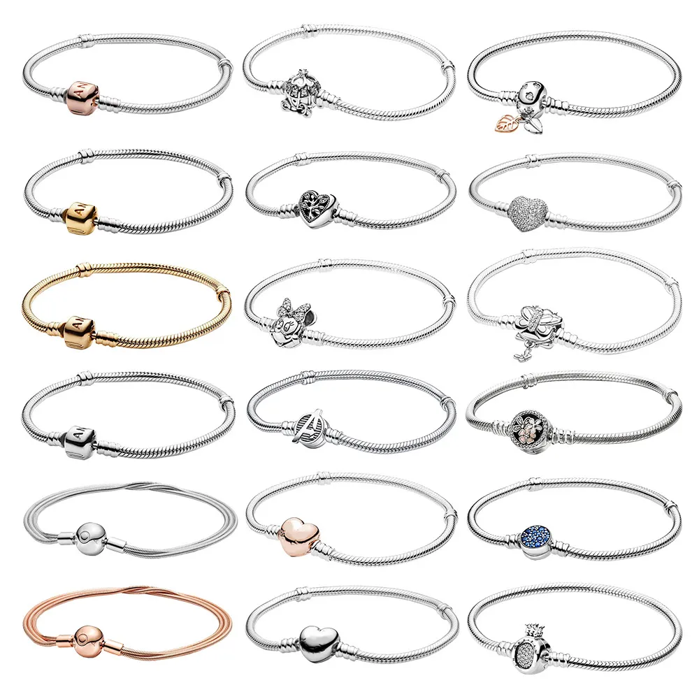 2023 Bracciale da donna in argento sterling Pandora Charm Snake Chain Bone Bracciale da donna Fashion Charm Summer Bracciale Fashion Bracciale universale per donna