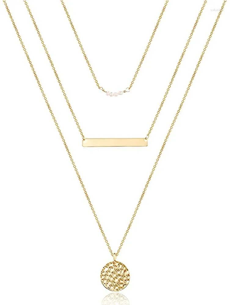 Pendentif Colliers Délicat Couches Collier Ras Du Cou À La Main 14K Plaqué Or Multicouche Barre Réglable Superposition Pour Les Femmes