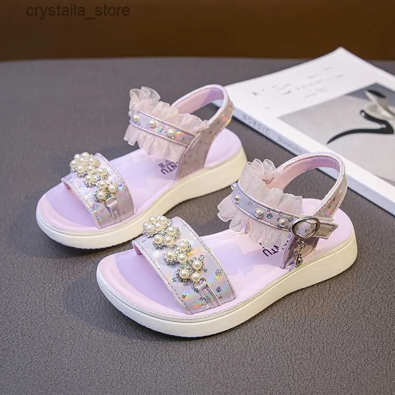 Sandalias de perlas para niñas, zapatos de verano para niños, sandalias para niños, zapatos suaves con punta abierta L230518