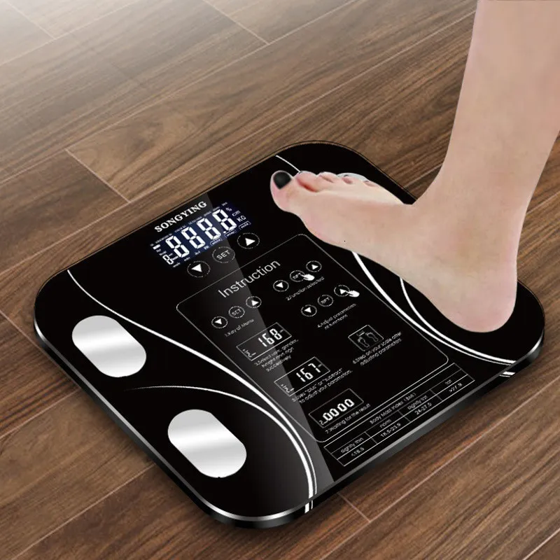 Körpergewichtswaage, Badezimmer, menschliches Fett, BMI-Waage, LCD-Digital-MI-Bodenanzeige, Index, elektronisches intelligentes Wiegen 230620