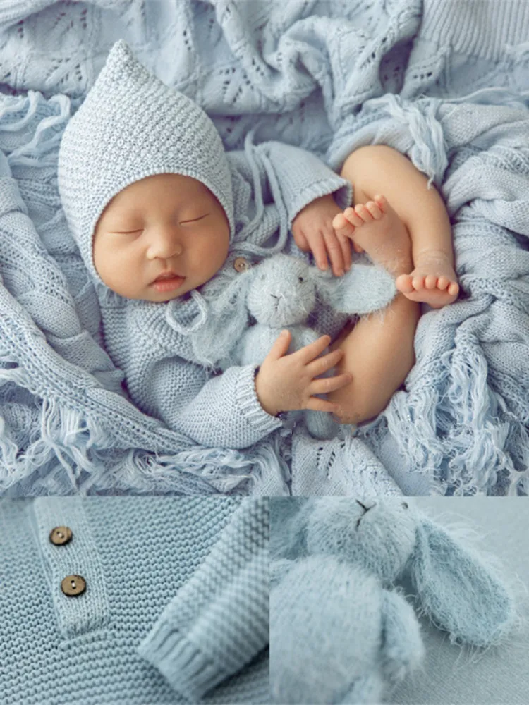 Herinneringen geboren Baby Pography Props Leuke Breien Outfits Hoeden Wrap Kwastje Deken Achtergrond Fotografia Studio Schieten Po Props 230620