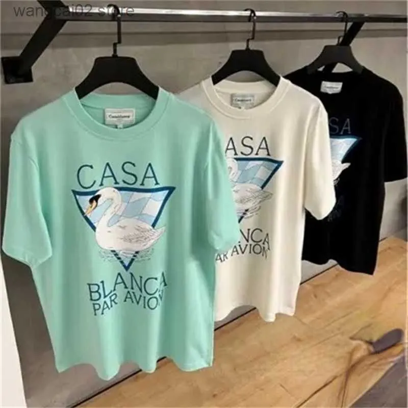 Mannen T-Shirts Goede Kwaliteit Casablanca Zwaan Print Mode T-shirt Mannen Casablanca Korte Mouw Vintage Tees T-shirt Heren Kleding T230621