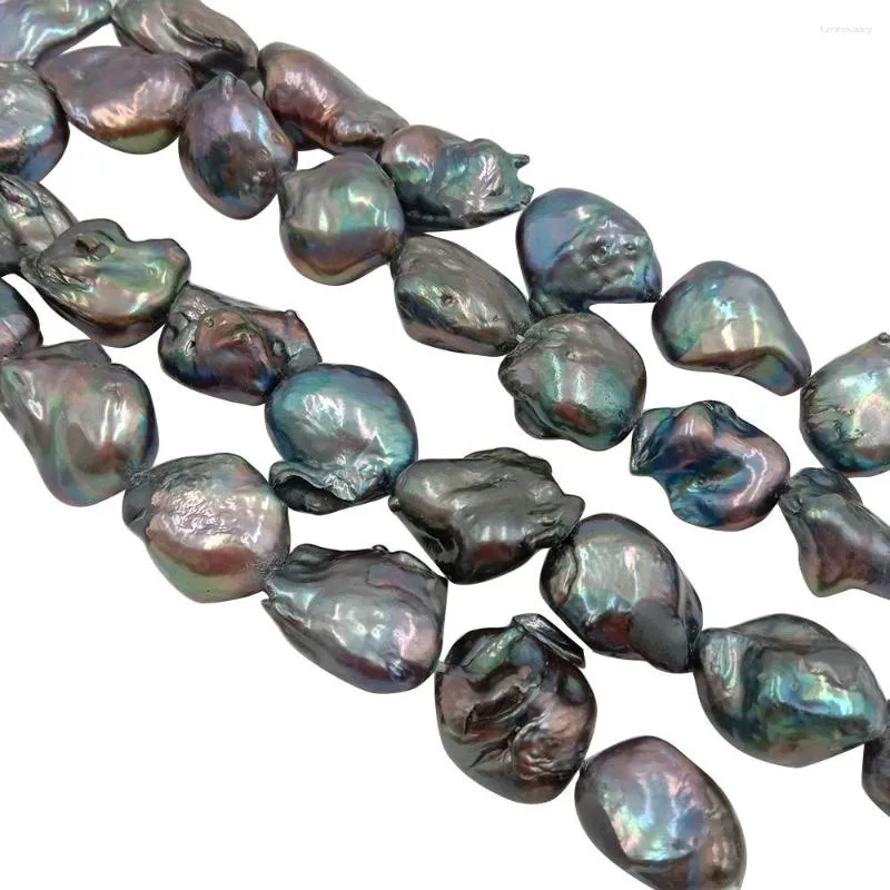 Lose Edelsteine, 40,6 cm, Perlenstränge, Süßwasserperlen, barocke Form, große Form, 16–21 mm Beschichtung in schwarzer Farbe