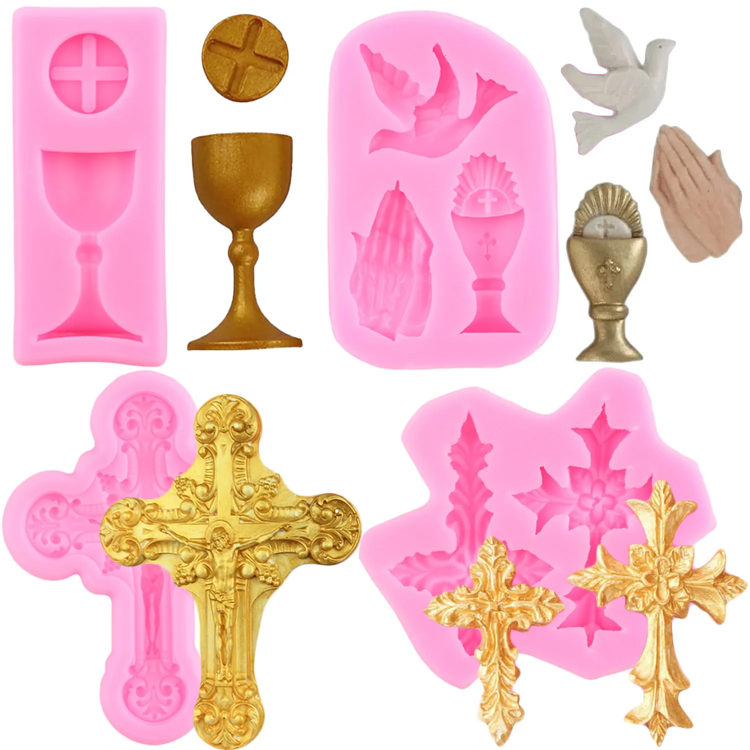 ベーキング型Charlice Cup Baptism Trophy Silicone Cross Fondant Molds Concunition Cake Icing Mold Candy Chocolate 230620