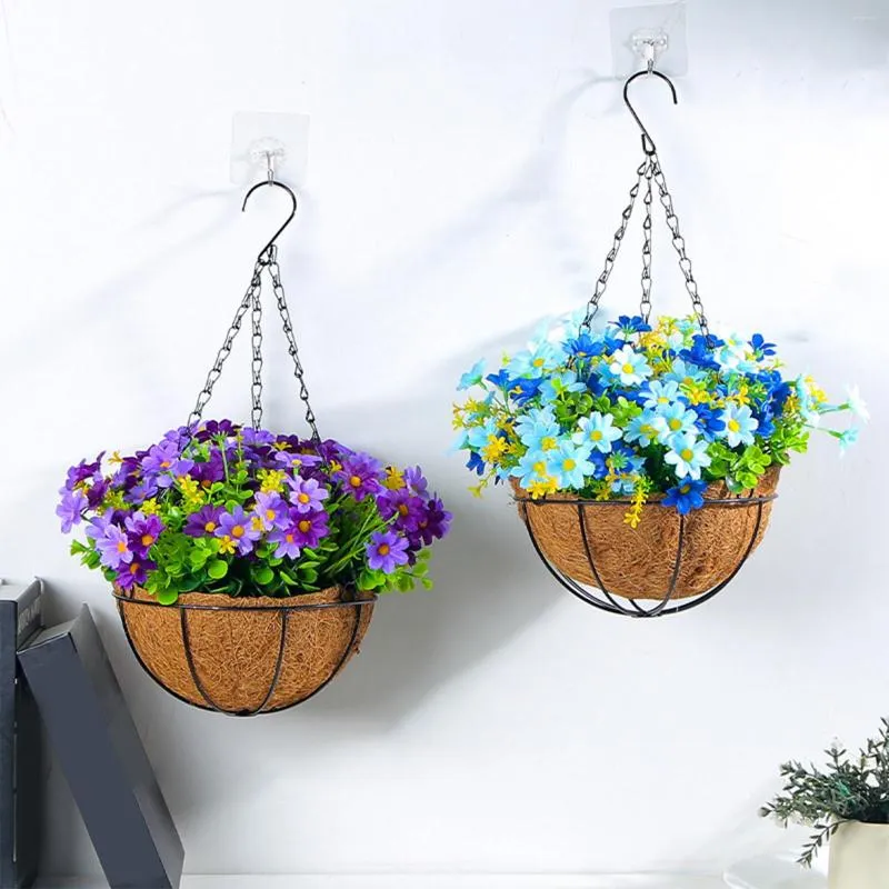 Decorative Flowers 1 Pcs Metal Hanging Basket For Plants Flower Garden Pot Planters Round Wire Plant Holder Pots Home Balcony Decoration