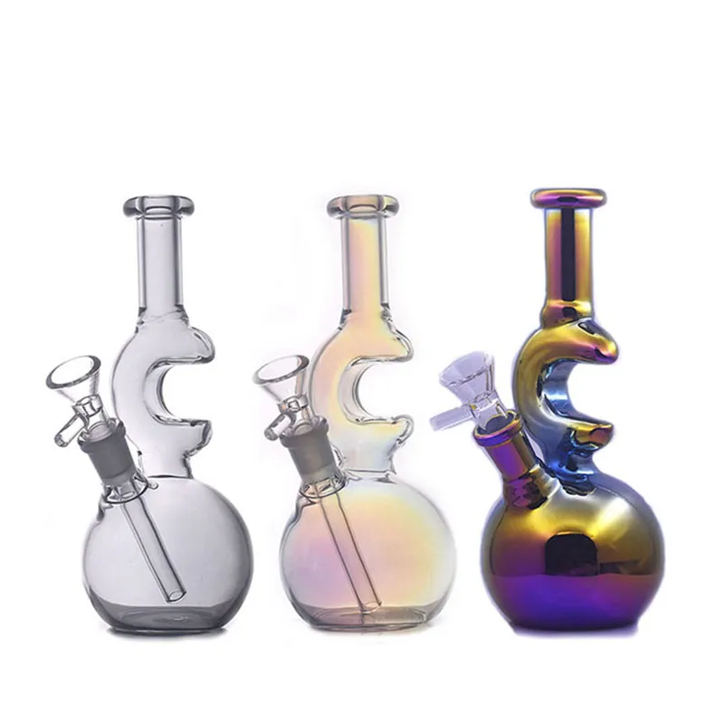 Vintage Premium Glass Beaker Bong HooKah Moon Design Electroplate 8inch Bubbler Smoking Water Pipe Factory Direct Sale Wholesale