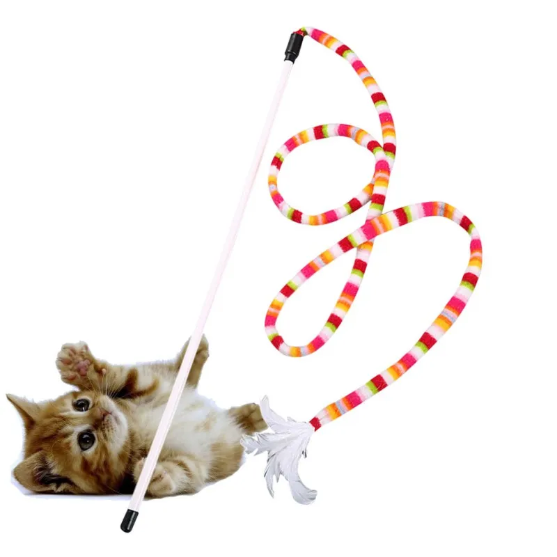 ペットキャットティーザーおもちゃフェザーロッドおもちゃ猫キャッチャーティーザースティック猫インタラクティブおもちゃ