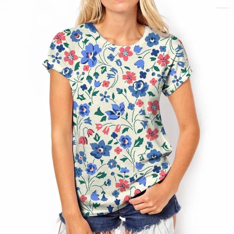 여자 T 셔츠 패션 플라워 버드 3D 프린트 티셔츠 여자 스트리트웨어 Y2K 여름 여성하라 주쿠 티 탑 여성 대형 의류