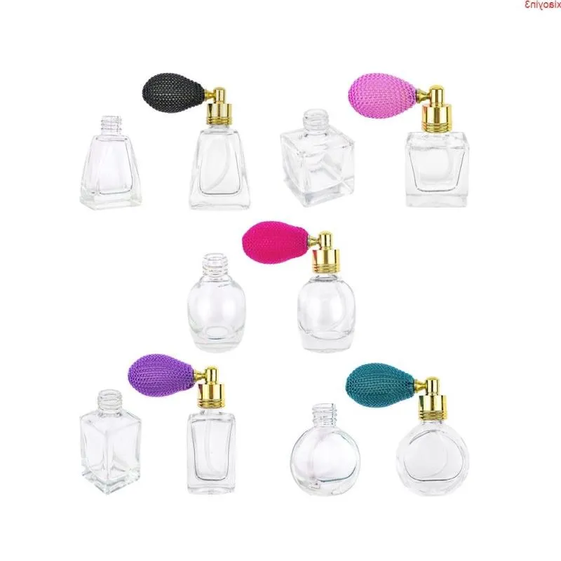 10ml Vintage Mini Glass Spray Perfume Bottle with Gold Metal Cap Short Atomizer Refillable Small Jars 5 Different Shape 5pcs/baghigh qu Usma