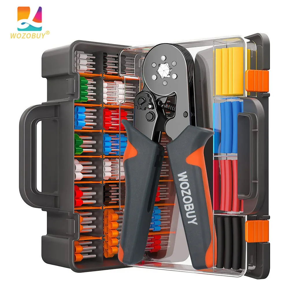 WOZOBUY Kit d'outils de sertissage de ferrule de pinces avec bornes de ferrules WOZOBUY Pince à sertir à cliquet auto-réglable pour connecteurs de fils électriques 230620