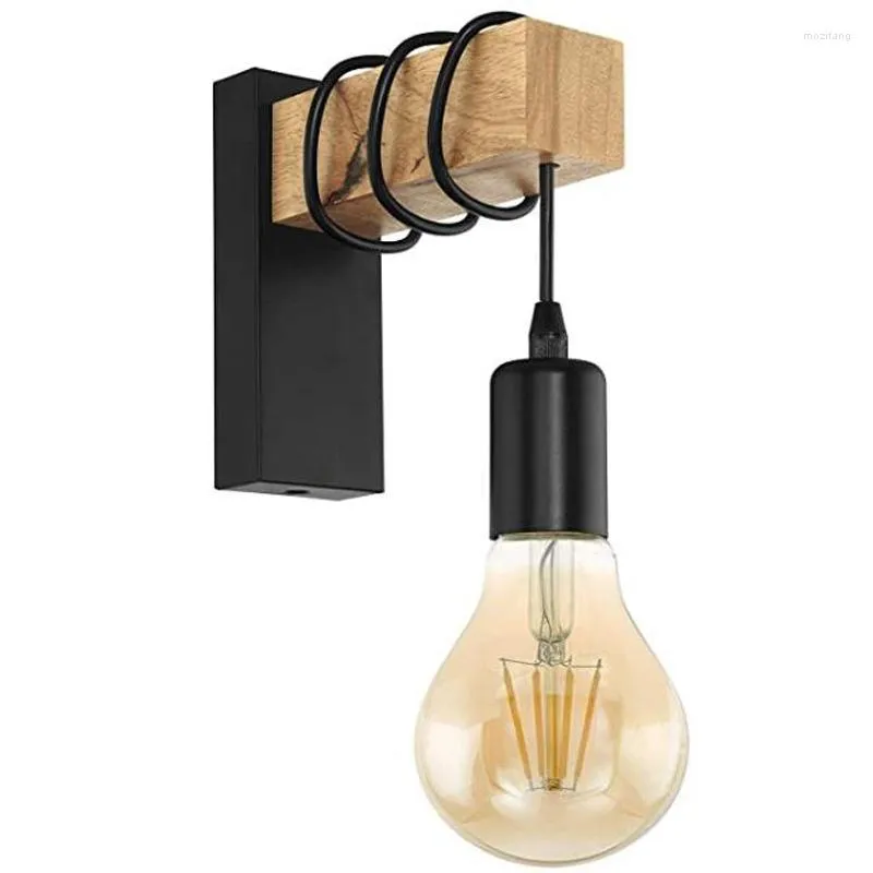 Wall Lamp Nordic Stairs Led Light Lamps For Home Iron Wood Black E27 Fixture Lampara De Pared