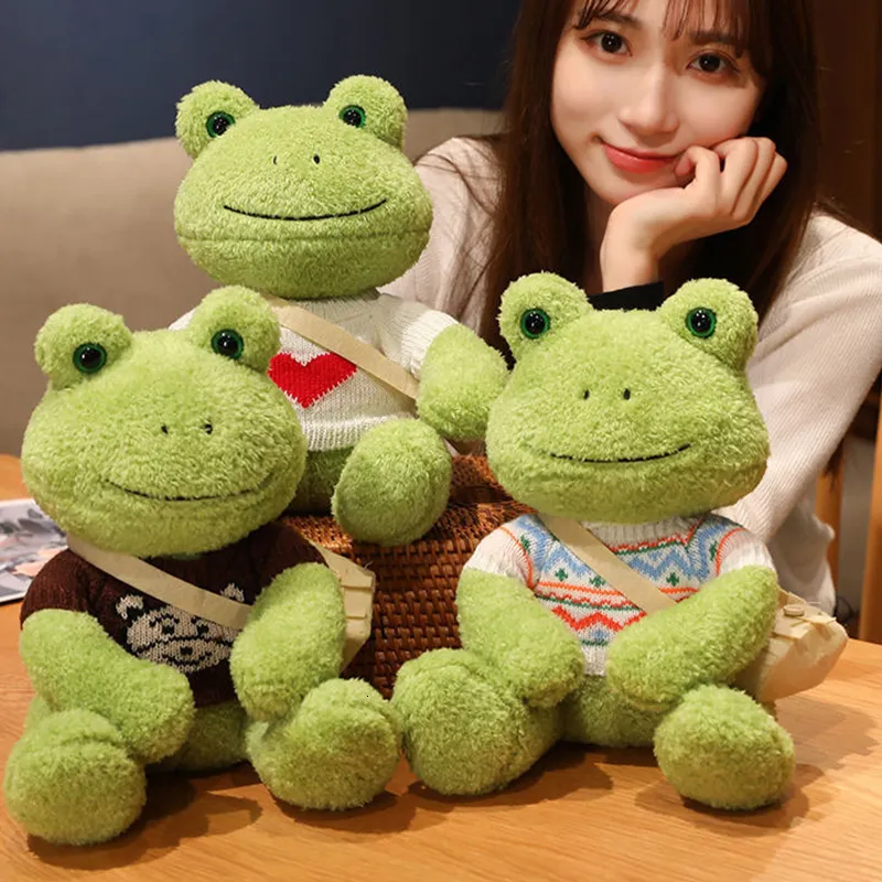 Plush Pillows Cushions Green Frog Stuffed Pillow Creative Plush Cushion Throw Pillows for Girl Kids Gift Key Chain Living Room Sofa Cushions Home Decor 230620