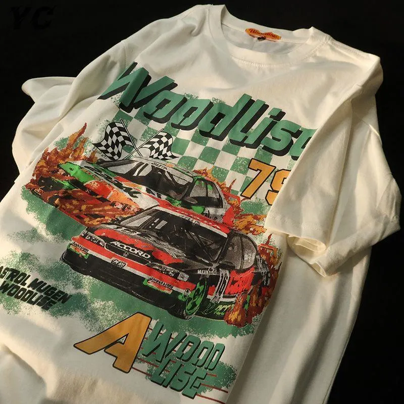 Mens T-Shirt Harajuku 90s Retro Print Racing Graphic Oversized