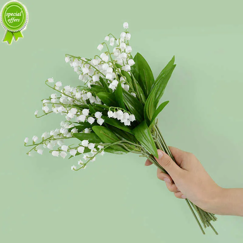 New 6pcs White Bellflower Artificial Lily Valley Orchid Flower For Home Garden Decoration Wedding Party Bride Bouquet Fake Plant