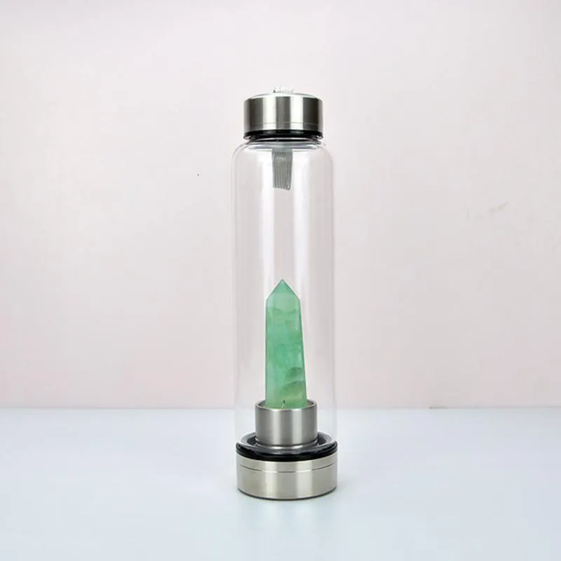 2020 New 500ML Natural Gemstone Glass Carafe Direct Drinking Crystal Stick Cup Glass Bottle with Rope