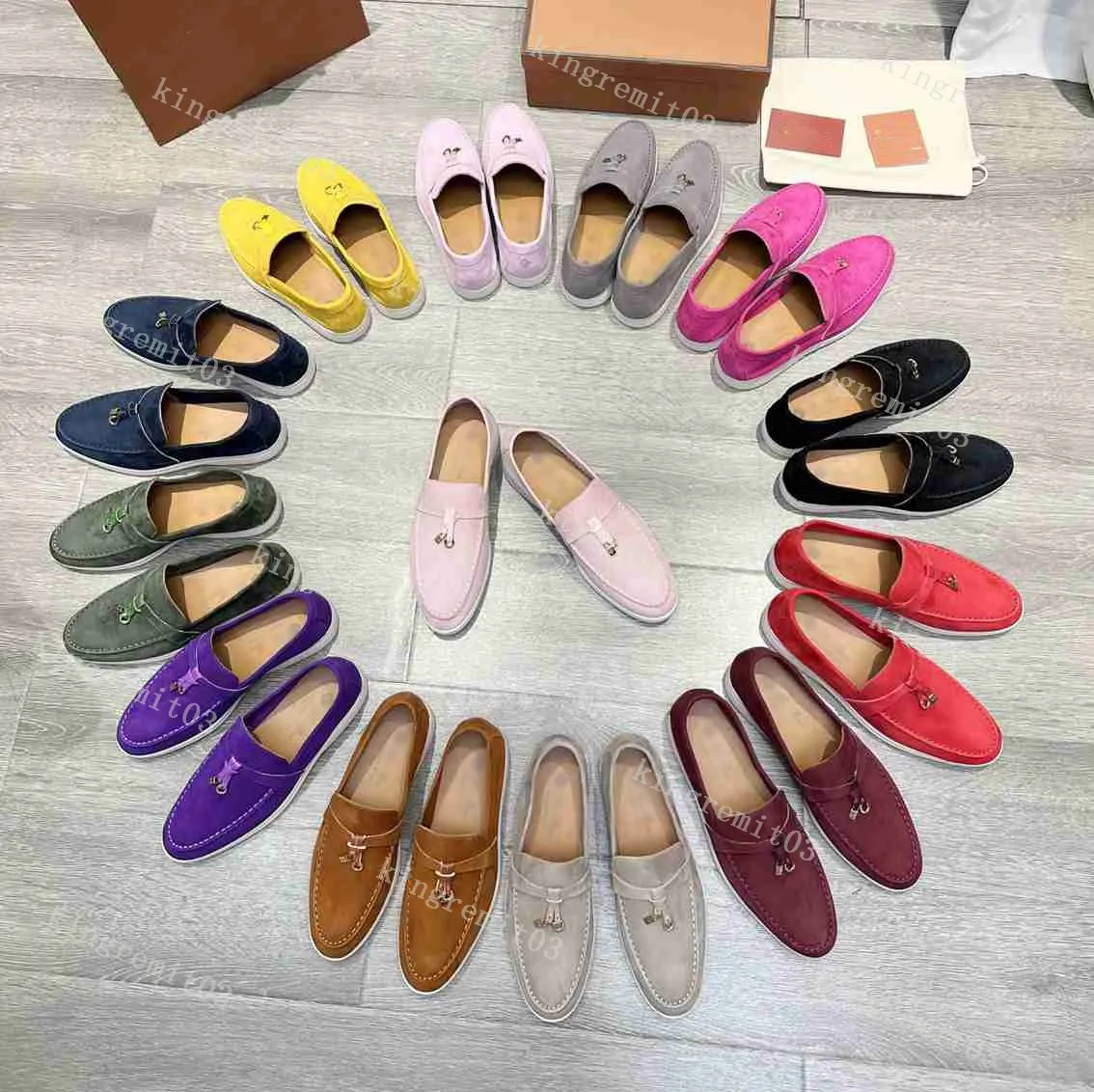 Designer skor loro p klänningskor män kvinnor mocka loafers sko läder singel sko platt tränare spänne casual skor paljett utomhus löpare sneaker