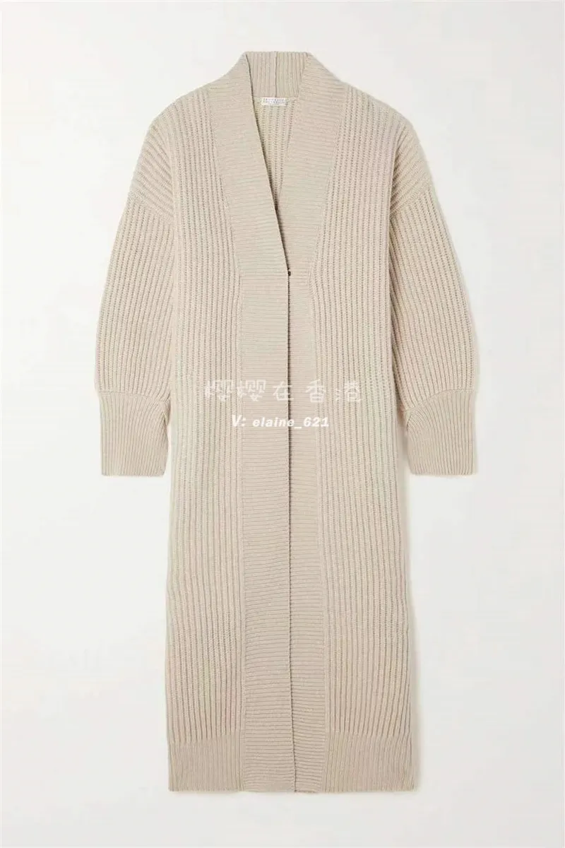 Designer dameswollen jas Brunello cuccinelli dames lente en herfst wollen lang gebreid vest