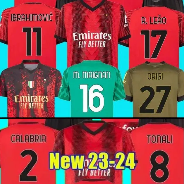 Personality 23-24 Customized 11 Ibrahimovic Thai Quality Soccer Jerseys 8 TONALI 19 THEO 23 Tomori 90 DE KETELAERE 27 Origi Custom football wear