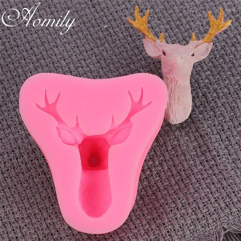 Baking Moulds Aomily Elk Head Shaped Silicone Soap Candy Fondant Chocolate Kitchen Mould Cookies Cake Cupcake DIY Mold