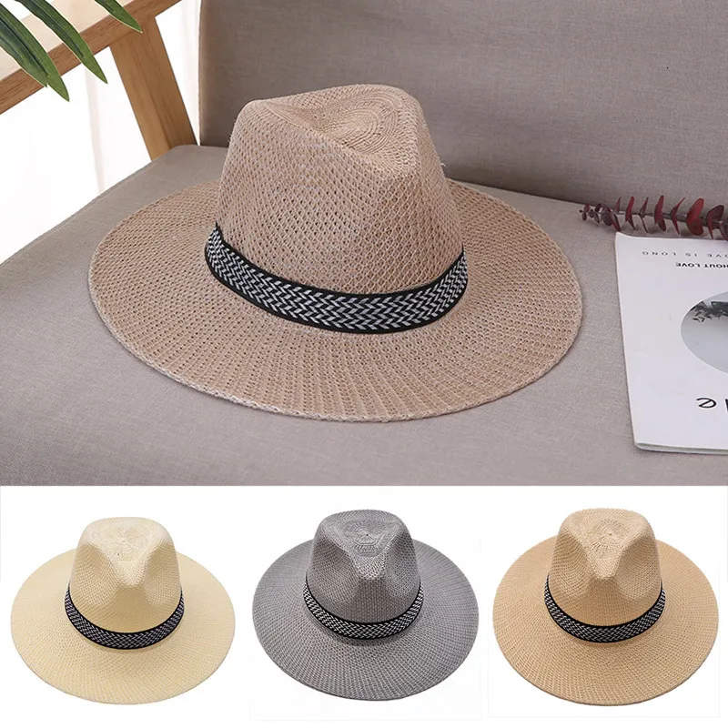 Szerokie brzegowe czapki wiadra letnia trend unisex słomy hat plaża duża panama antiuv sun man man odzież dekoracje na zewnątrz golfowy czapka rybacka 230620