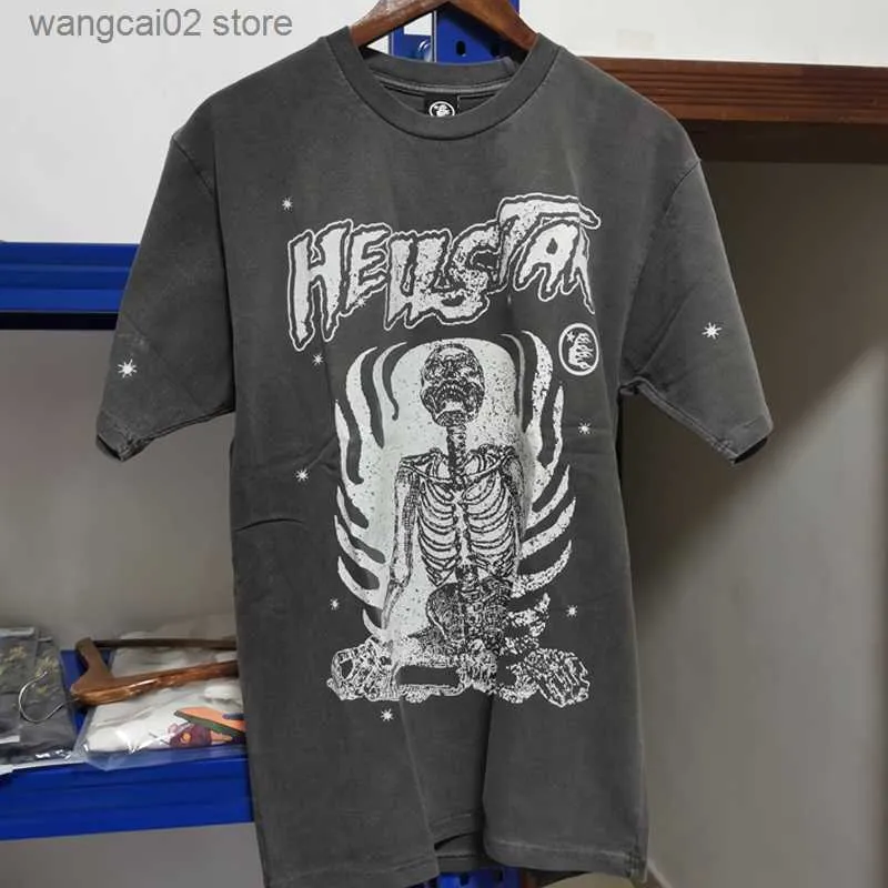 T-shirty męskie 2023 Summer New Hellstar T-shirt High Street Vintage Mężczyźni Kobiety Krótki rękaw Top Tee Skull Print HellStar T Shirty Prawdziwe zdjęcie T230621