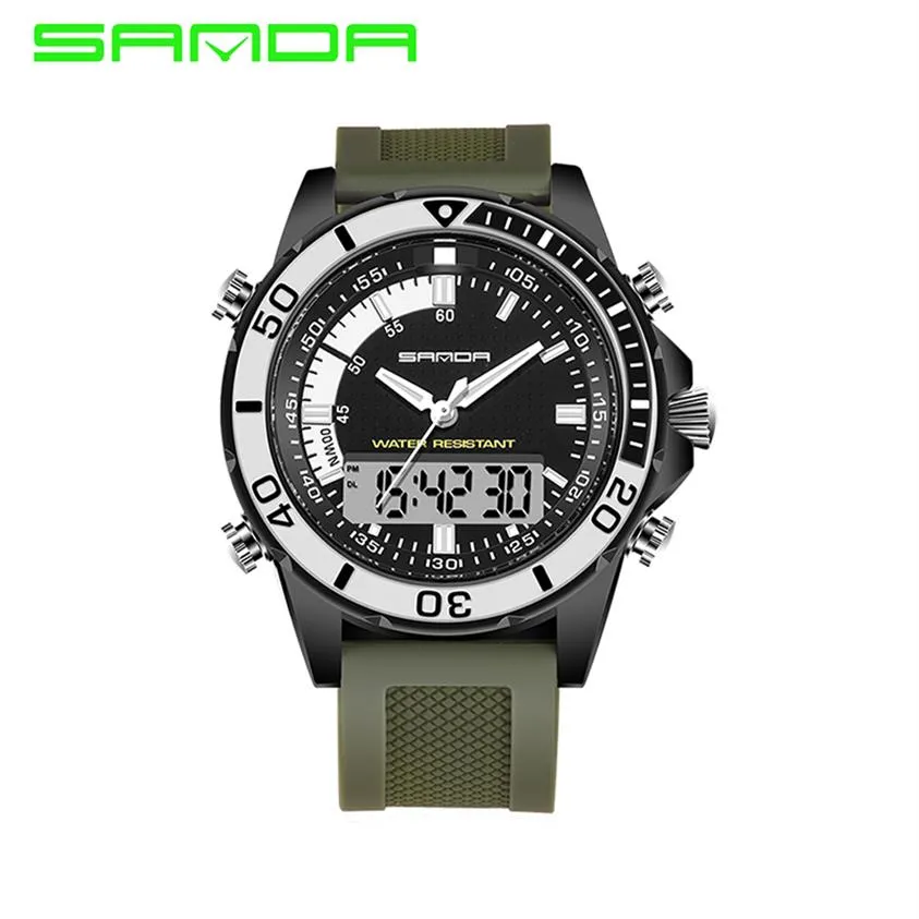 2018 SANDA Merk Shock Horloge 3ATM militaire stijl mannen Digitale siliconen mannen outdoor sport horloges multicolor Relogio Masculi203b