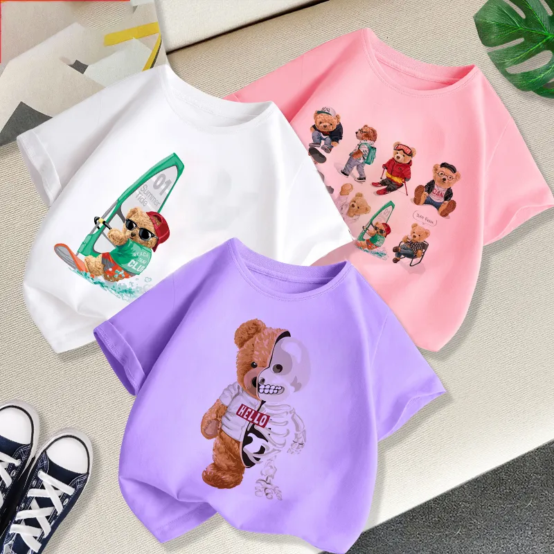 T Shirt Moda Çocuk Giysileri Varış 4 Renk Yaz Konforlu Güzel Toddler Kızlar Kısa Kollu Karikatür Sevimli Küçük Ayı Tişört 230620