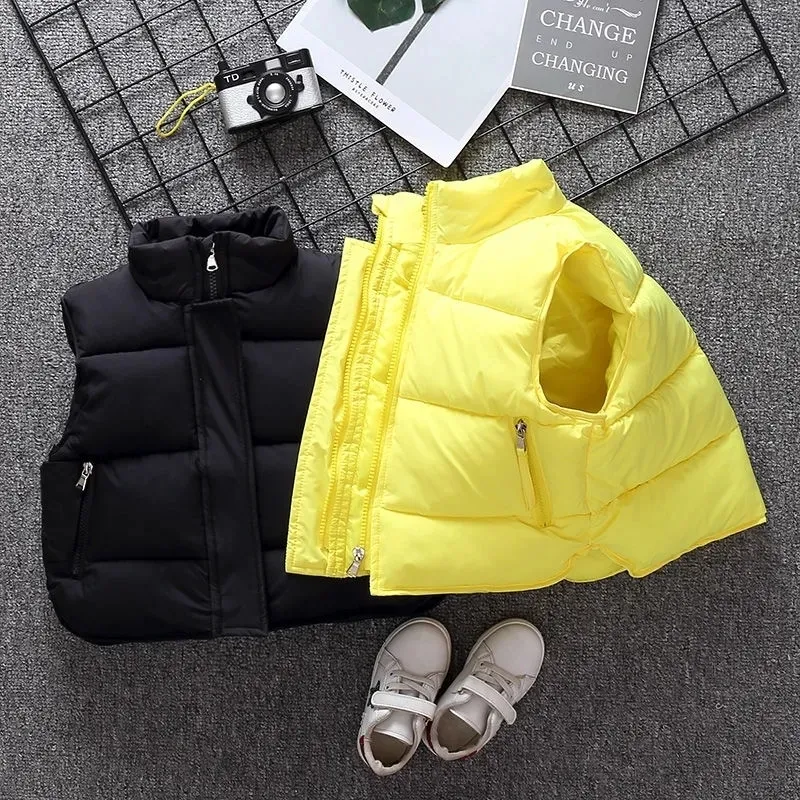 Waistcoat Candy Color Down Cotton Vest Children'S Spring Autumn Casual Cardigan Thicken Warm Outerwear Toddler Sleeveless Coat 230620