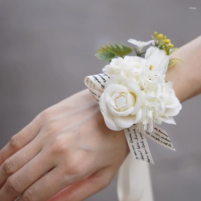 Dekorative Blumen Künstliche Seide Rose Blume Braut Handgelenk Corsage Schwester Frauen Hand Hochzeit Party Dekoration