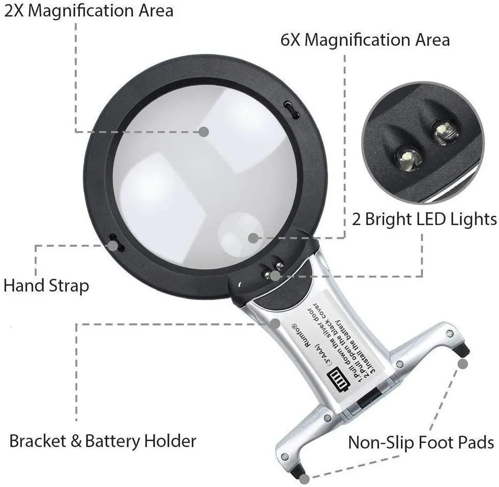 New 2 In 1 Hands Free Magnifying Glass With Light & Neck Cord Led Lighted  Magnifier For Reading And Sewing Crafts Handcraft Hobby