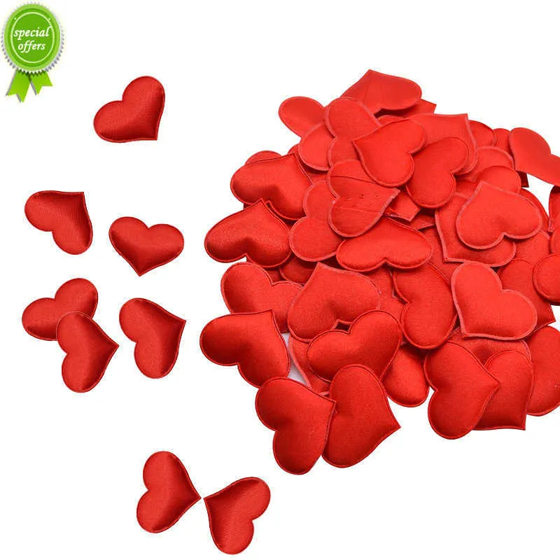 New 100Pcs 35mm Romantic Sponge Satin Fabric Heart Petals Wedding Confetti Table Bed Heart Petals Wedding Valentine Decoration