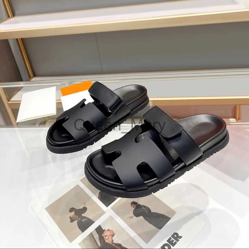 Slippers 2023 New Couples Flat Plush Leather Women's Leisure Slippers Men's Roman Sandals In The Summer PeepToe Shoes On Foot J230621