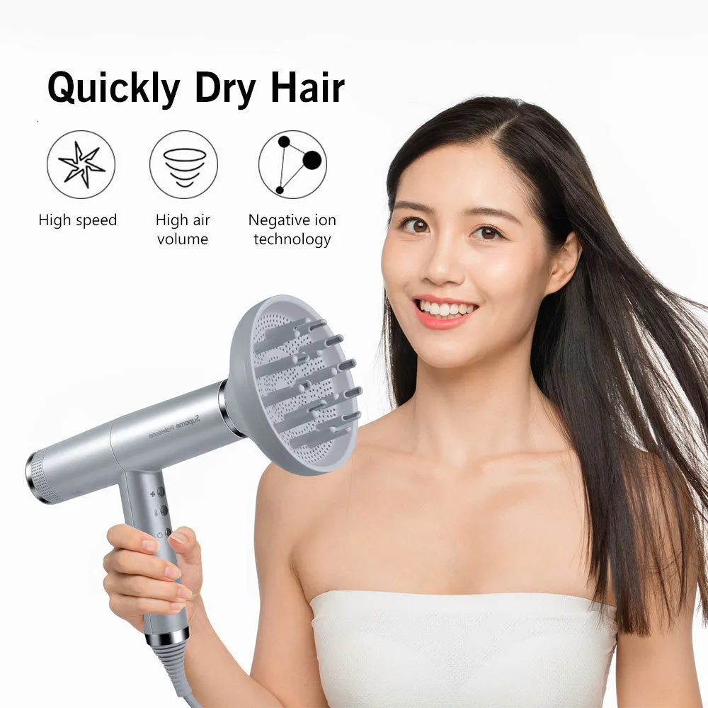 The Hair Dryers Frequency Conversion Professional Salon Ionic Dryer Light Weight Strong Wind 6 Speed Negative Ion Bolwdryer with 3 Nozzle