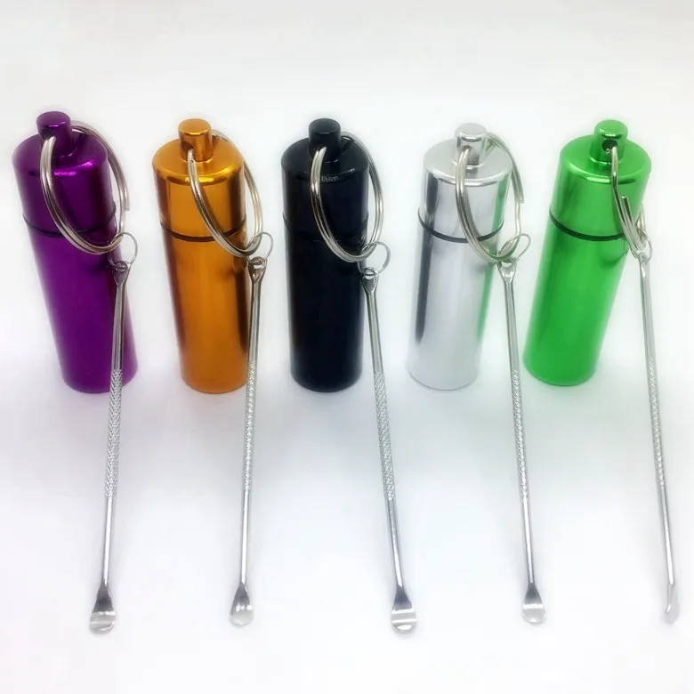 Mini Fumer Coloré Aluminium Snuff Snorter Sniffer Snuffer Bouteille Herbe Tabac Stash Réservoir Cas D'étanchéité Pot Titulaire Avec Dabber Cuillère Pelle Pointe Paille