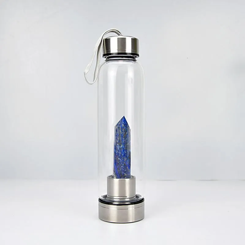 2020 New 500ML Natural Gemstone Glass Carafe Direct Drinking Crystal Stick Cup Glass Bottle with Rope