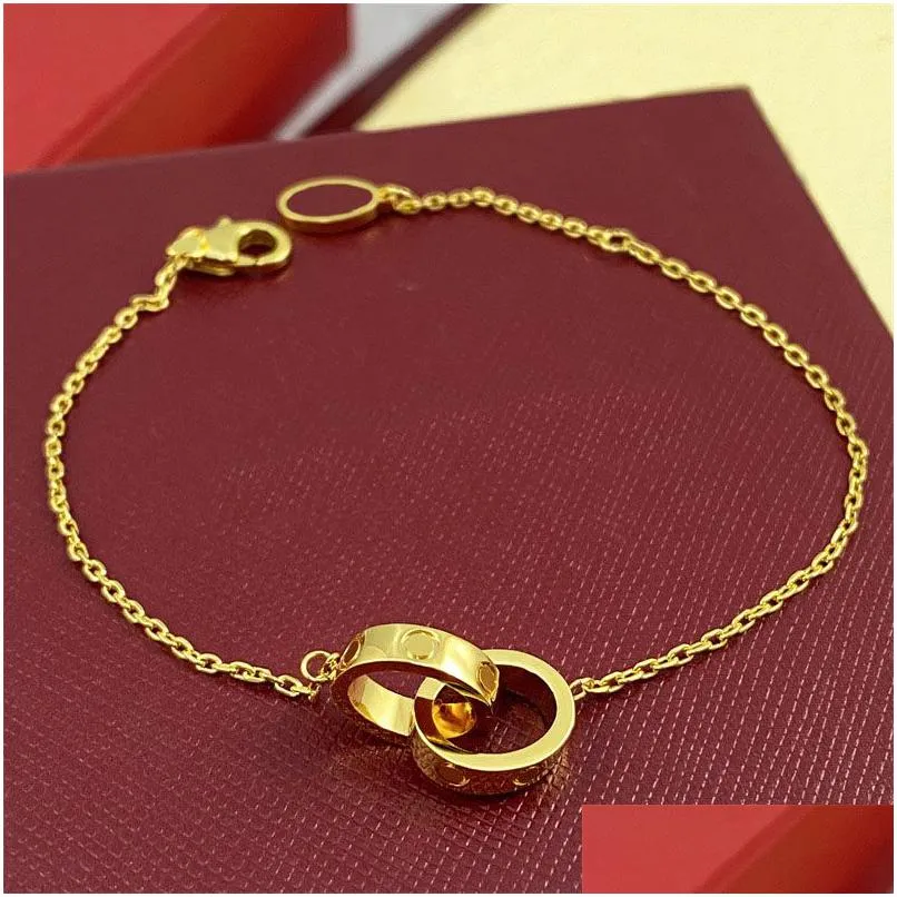 Charm Bracelets Love Bracelet Designer Double Rings Fashion Jewelry Titanium Steel Sier Rose Gold Circle Crossed Chain Diamond Drop D Dhbmr