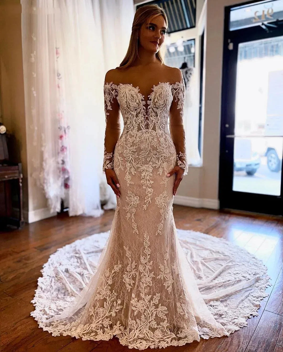lace long sleeve mermaid wedding dress 2023 Long Sleeves Lace Mermaid Wedding Dresses Boho... From Chicweddings, $159.41