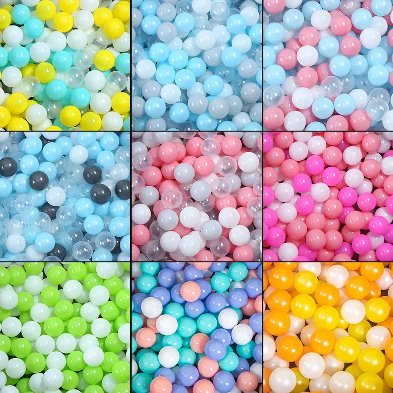 Palloncino 50Pcs Colori Palline di plastica per bambini Piscina d'acqua Ocean Wave Ball Kids Swim Pit con canestro da basket Play House Tende da esterno Puntelli giocattolo 230620